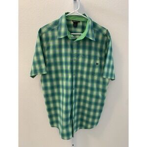 MARMOT Men's Short Sleeve Hiking Shirt Green Blue Plaid Large